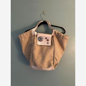 Gustto Estiva canvas tote handbag with leather trim and gold tone hardware